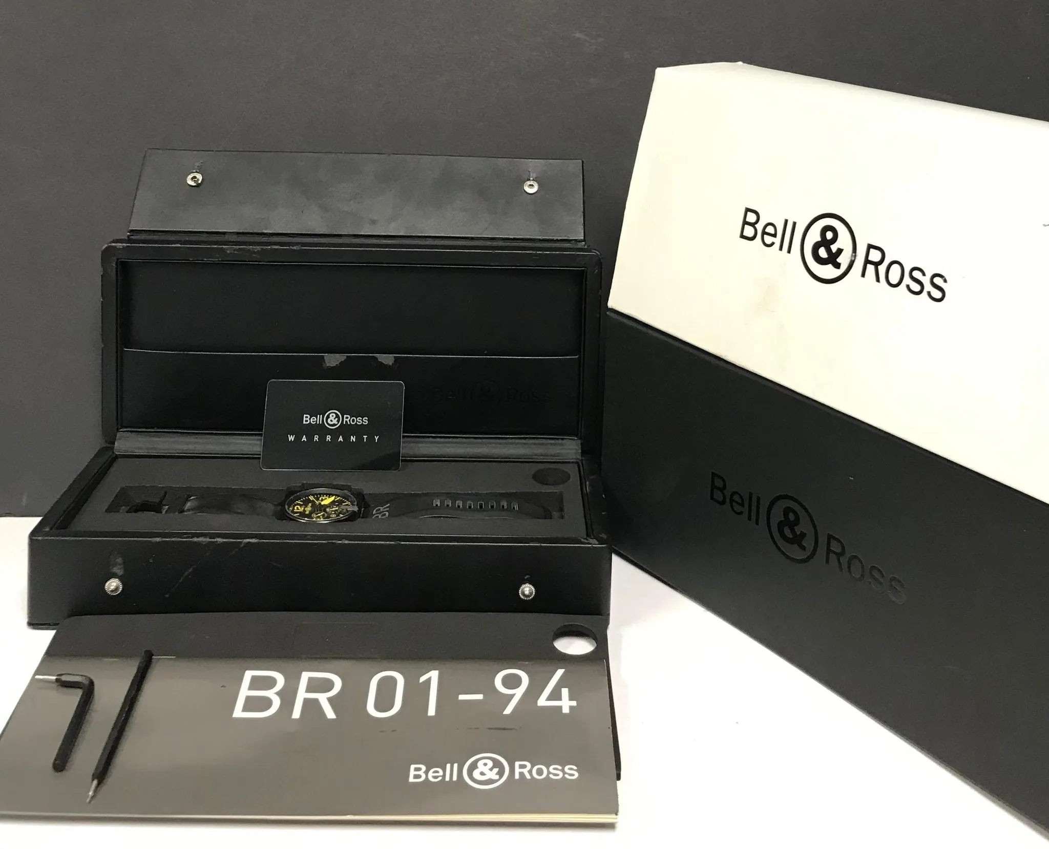 Bell & Ross Chronographe Custom Strap BR01-94-S Black & Yellow Dial Automatic Men's Watch