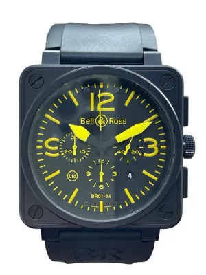 Bell & Ross Chronographe Custom Strap BR01-94-S Black & Yellow Dial Automatic Men's Watch