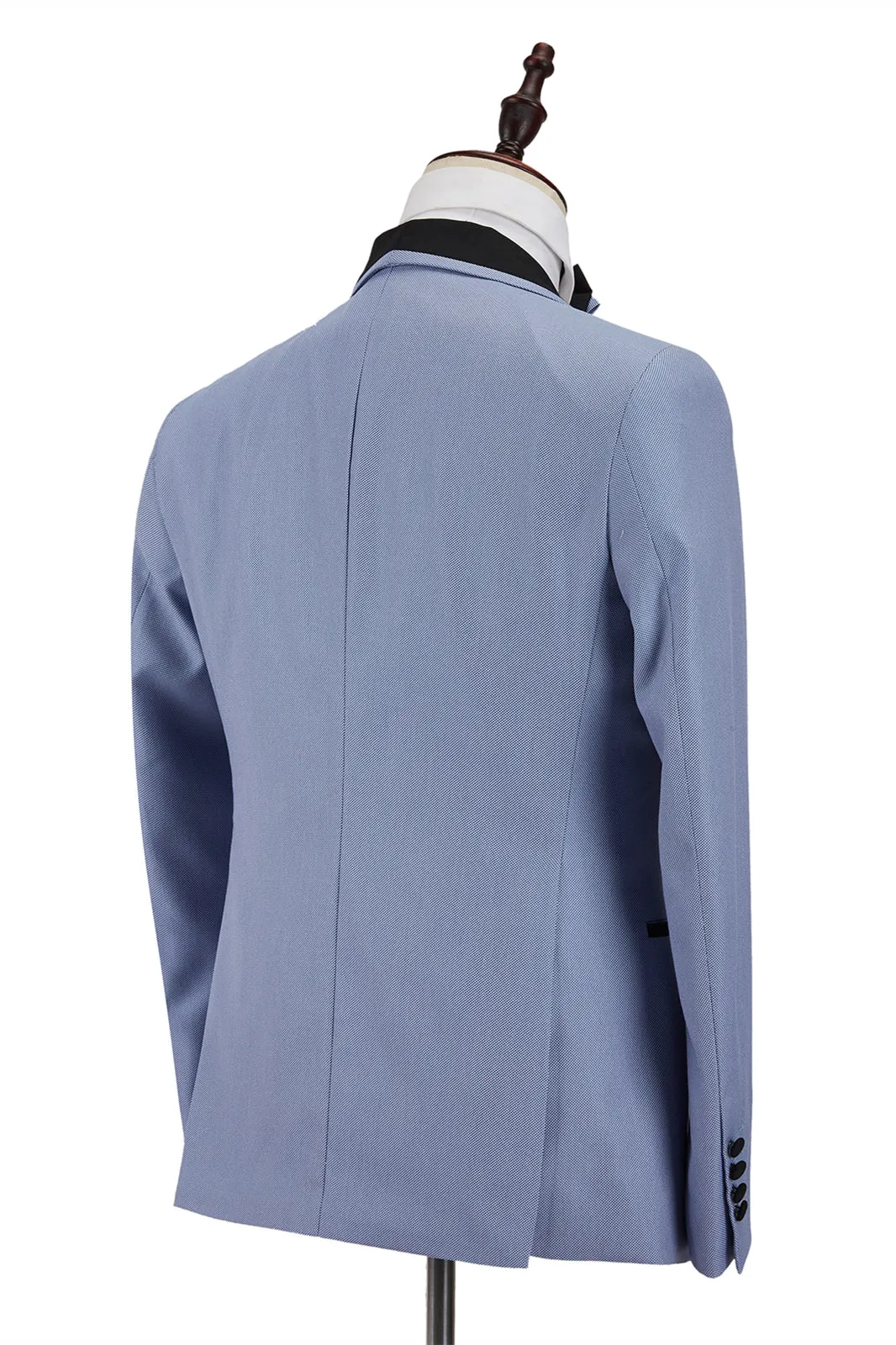Bespoke Light Blue Stitching Black Shawl Lapel One Button Men Formal Suit for Wedding