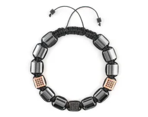 Black Flatbead Men's braided bracelet with hematite and CZ beads