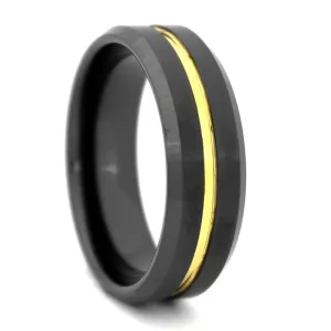 Black High-Tech Ceramic Band with Gold Color Plated Groove, Size 8 (91861)