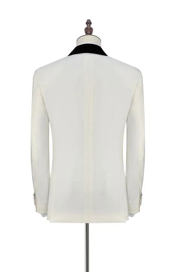 Black Knife Collar Well-cut White Wedding Suits for Men One Button Wedding Tuxedos