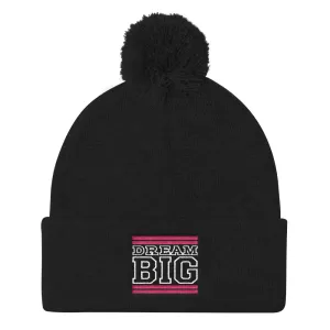 Black Pink and White Pom Pom Beanie