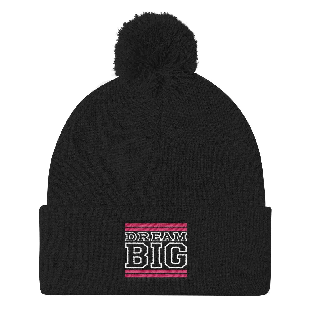 Black Pink and White Pom Pom Beanie