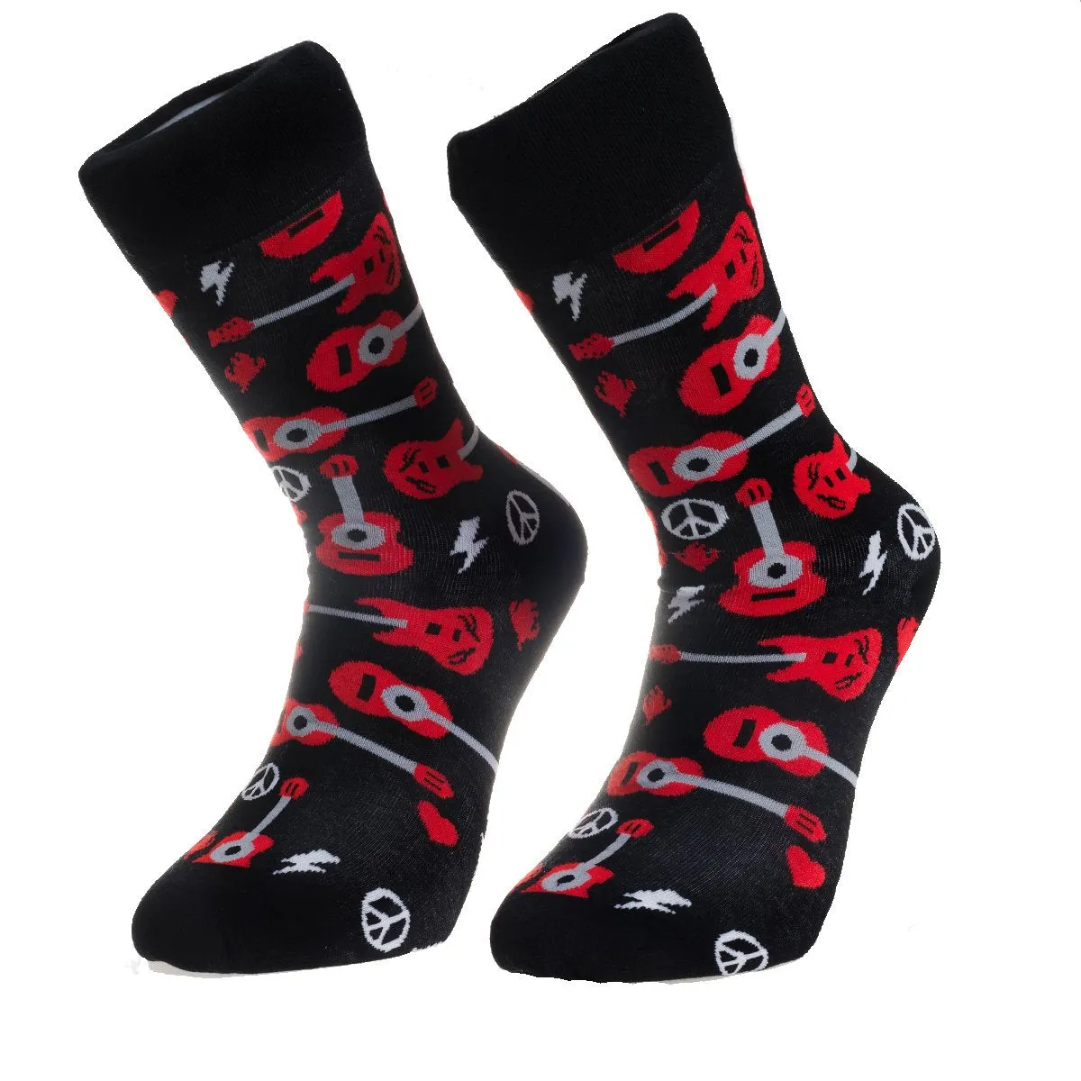 Black Printed Guitar -European Made - Egyptian Cotton Socks - Premium Cotton Fun socks with Soft Elastic