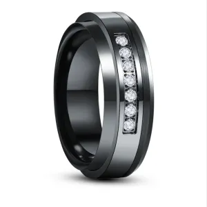 Black Tungsten Carbide Men's Ring with Diamond Inlay