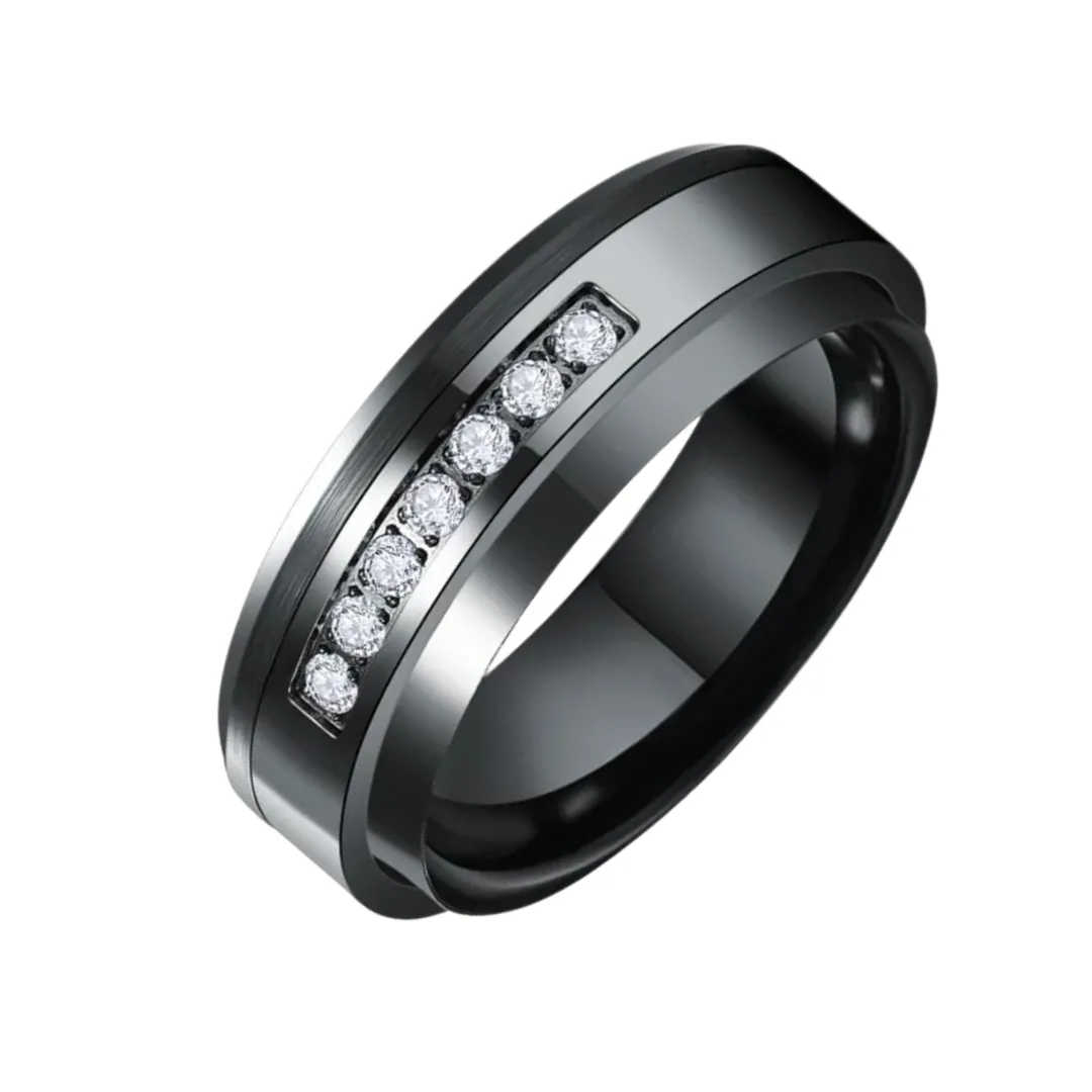 Black Tungsten Carbide Men's Ring with Diamond Inlay