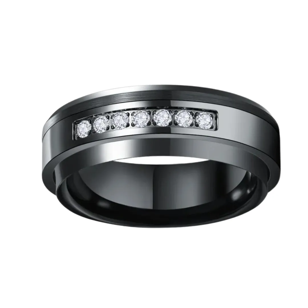 Black Tungsten Carbide Men's Ring with Diamond Inlay