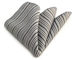 Black White/Small Grey Lines Pocket Square for Men - Premium Silk Handkerchiefs for Suits