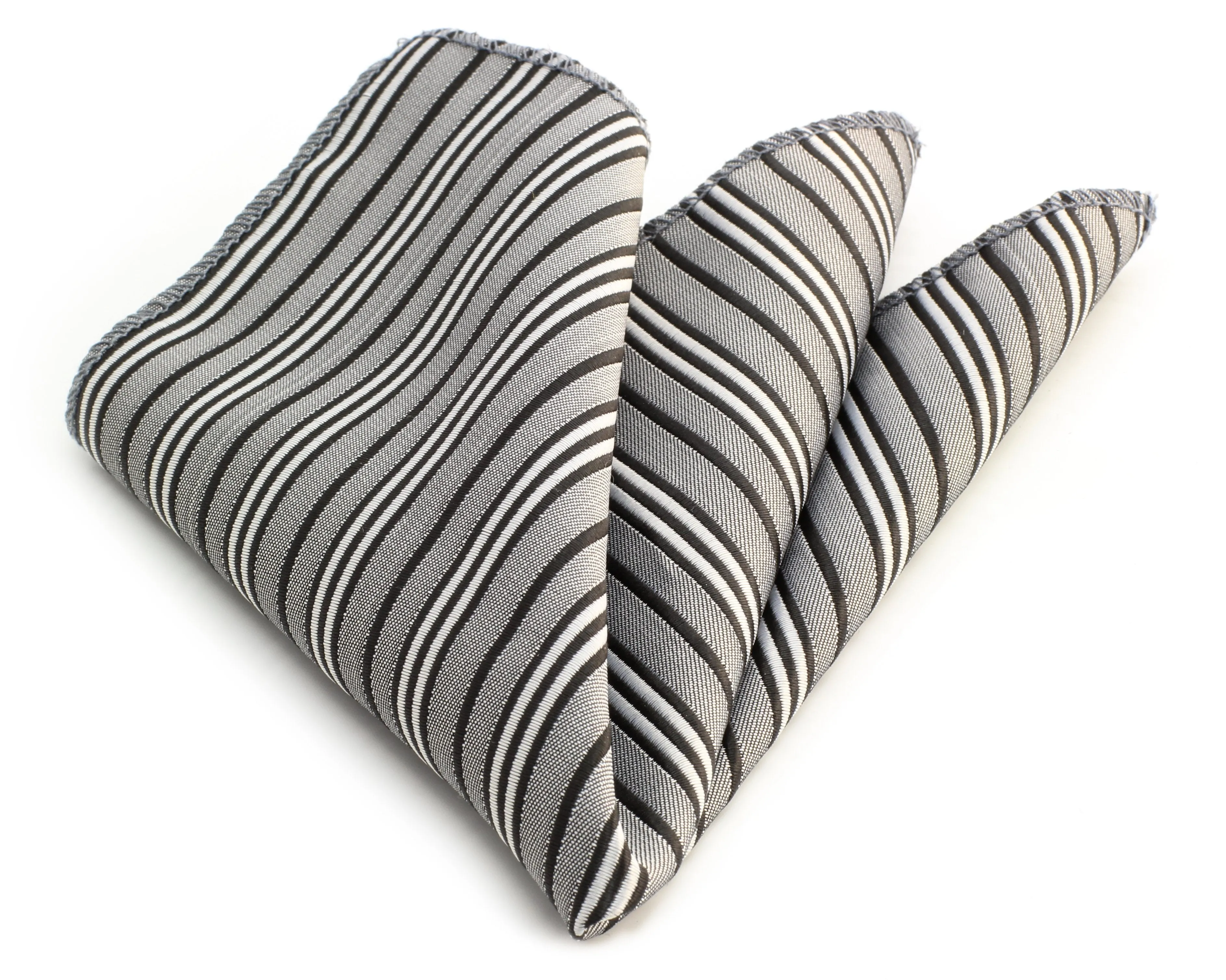 Black White/Small Grey Lines Pocket Square for Men - Premium Silk Handkerchiefs for Suits