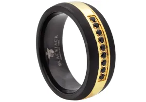 Blackjack Men's Black & Gold-Toned Tungsten Ring CZ BJRT17BG