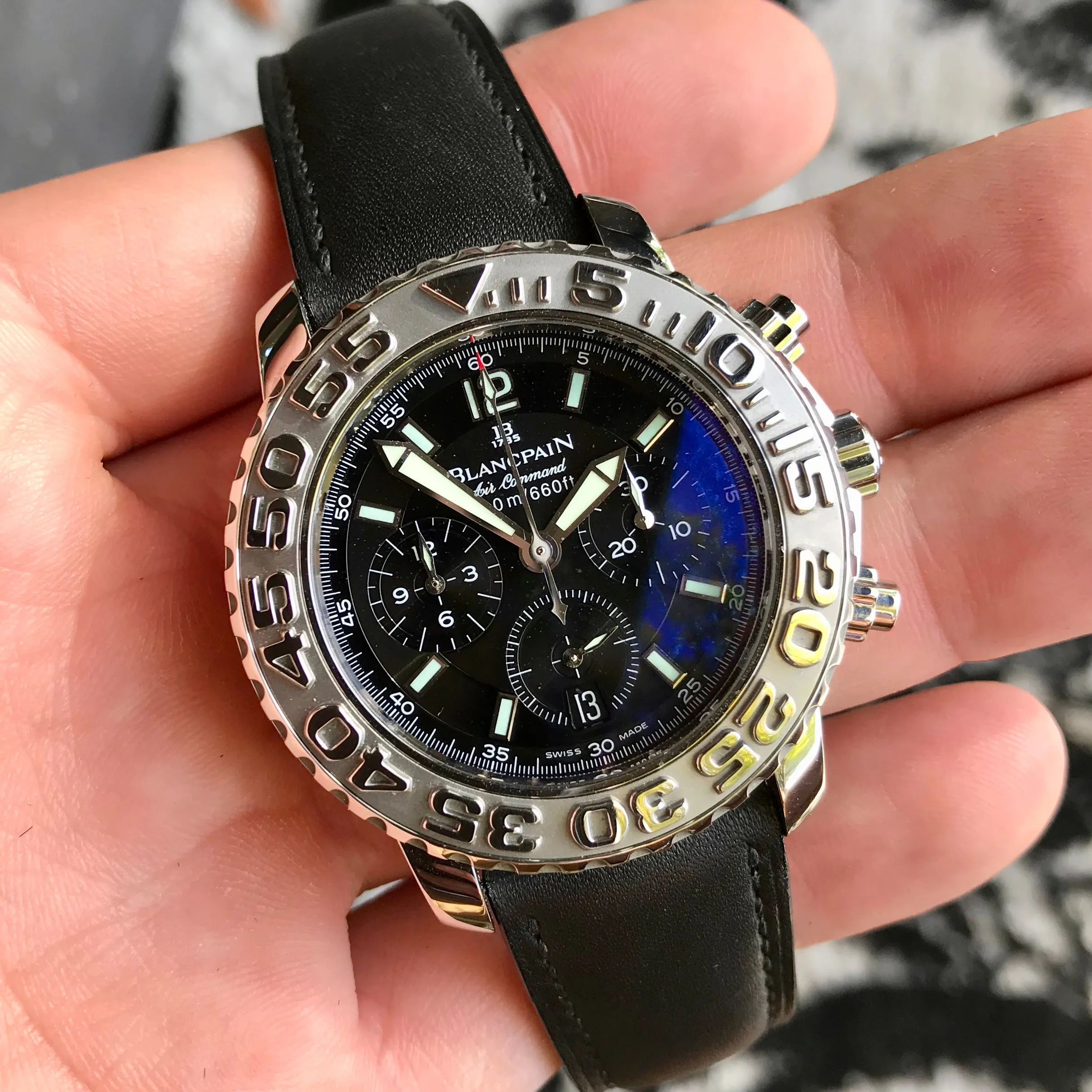 Blancpain Air Command Flyback Chronograph 2285 Black Automatic Wristwatch Box Papers