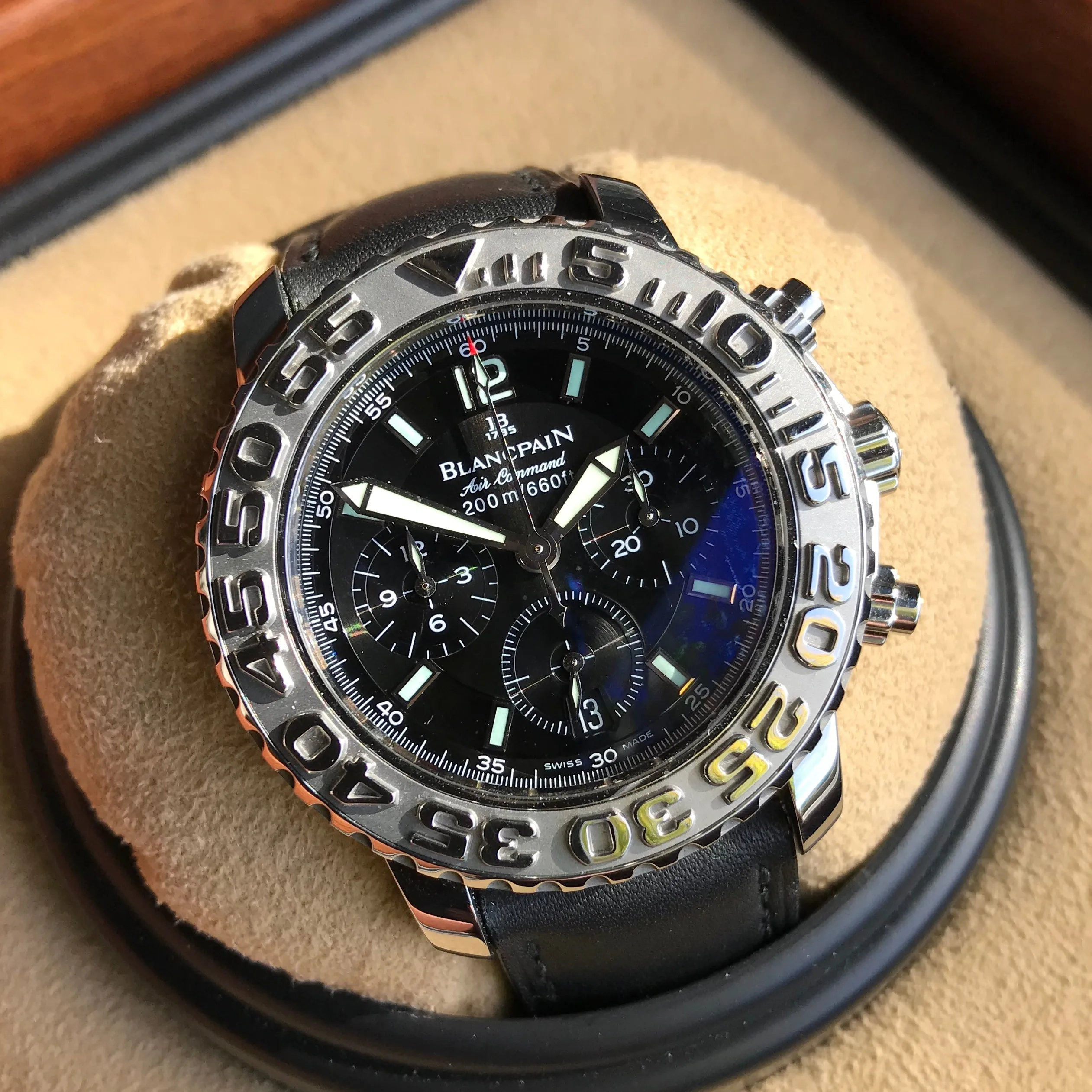 Blancpain Air Command Flyback Chronograph 2285 Black Automatic Wristwatch Box Papers