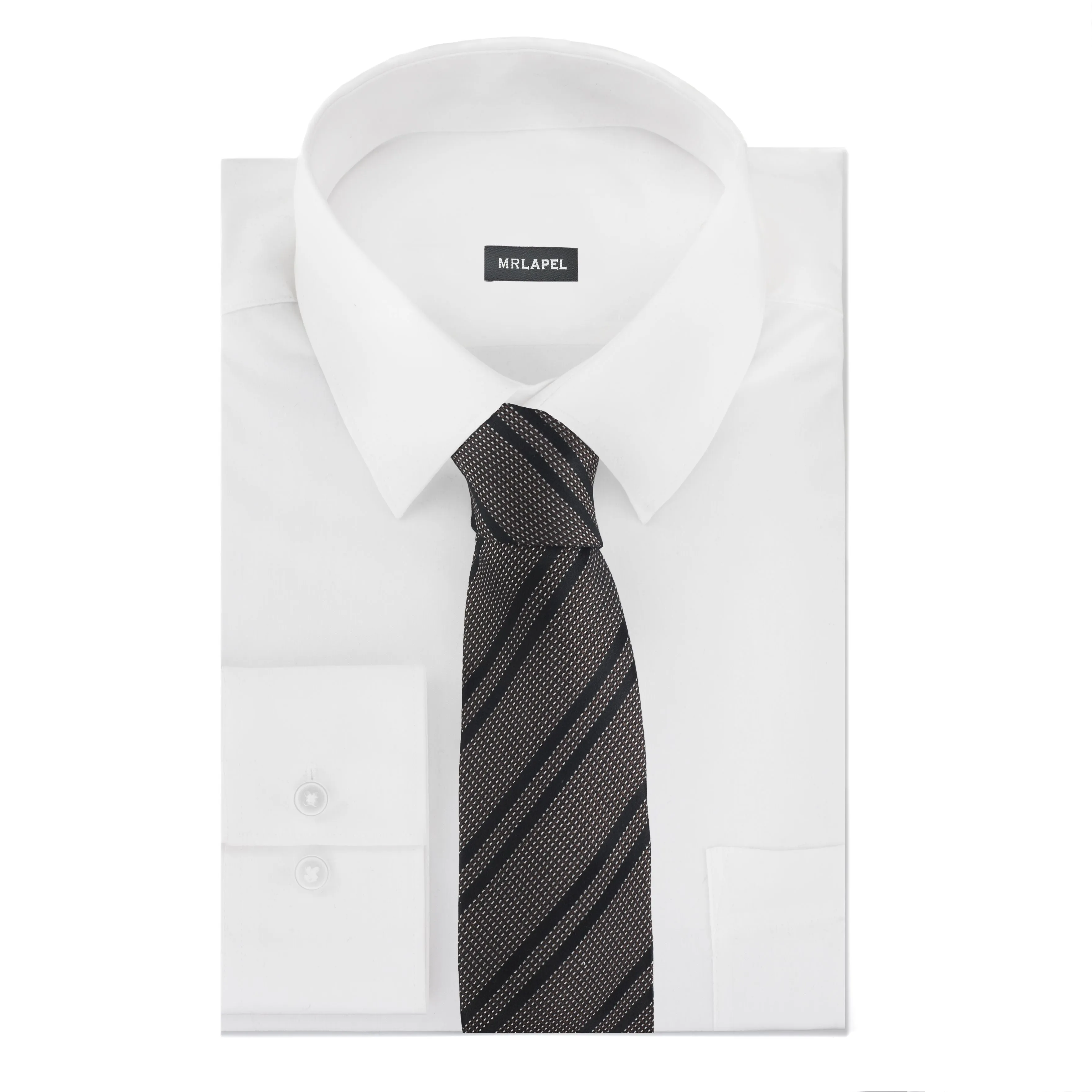 Brown and Black Striped Woven Silk Tie
