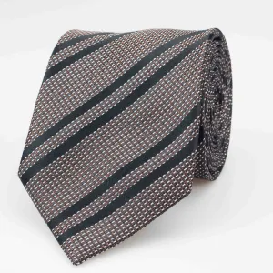 Brown and Black Striped Woven Silk Tie