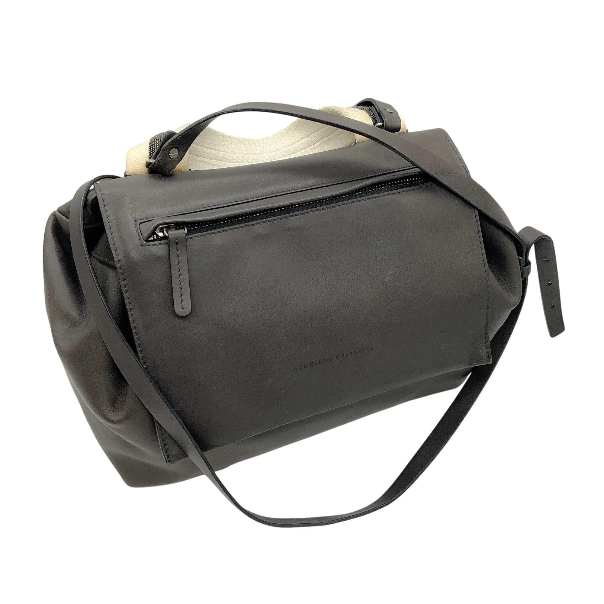 Brunello Cucinelli Charcoal Grey Monili Bead Embellished Leather Handbag