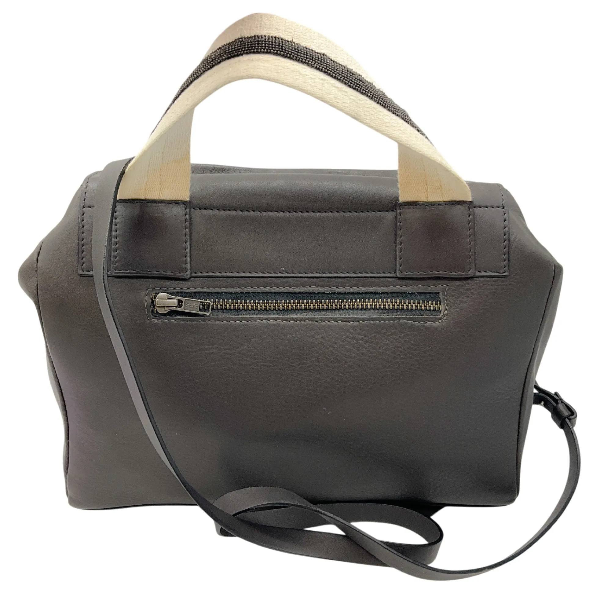Brunello Cucinelli Charcoal Grey Monili Bead Embellished Leather Handbag
