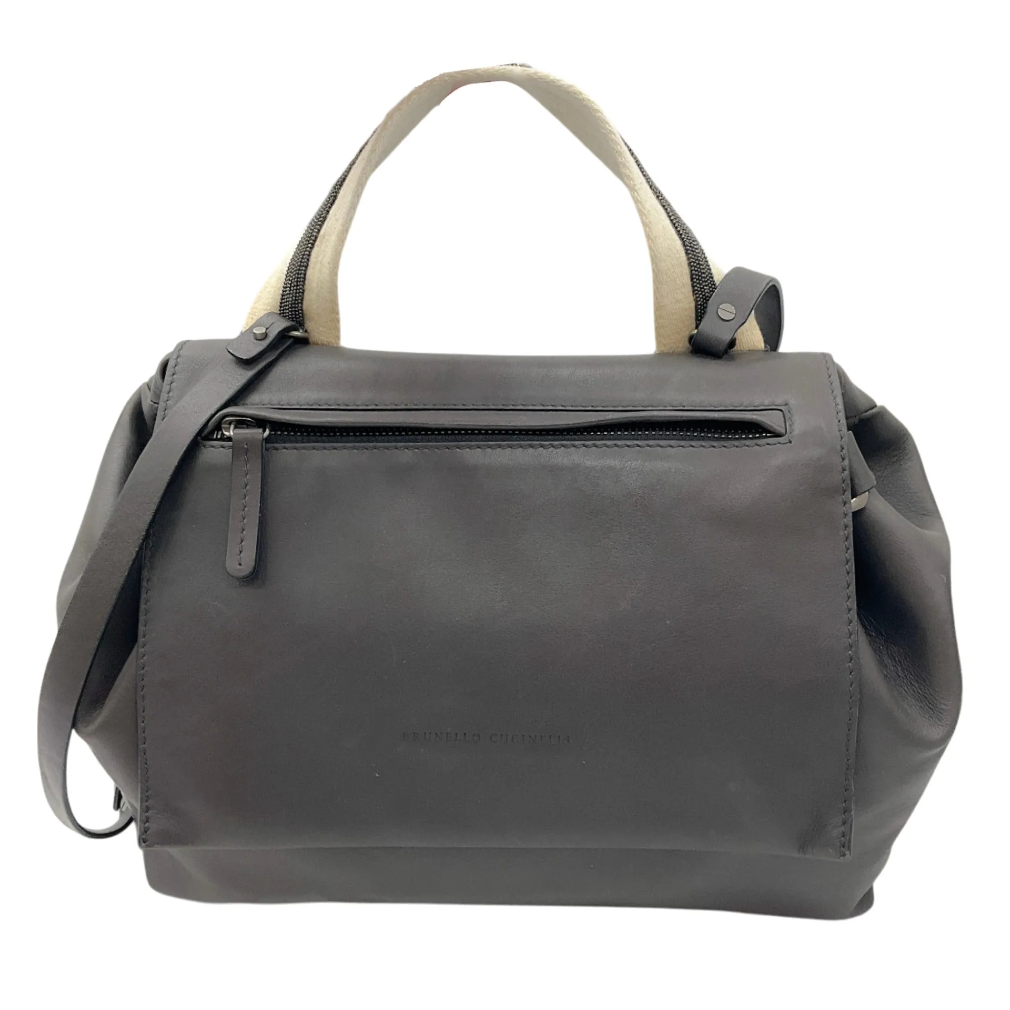 Brunello Cucinelli Charcoal Grey Monili Bead Embellished Leather Handbag