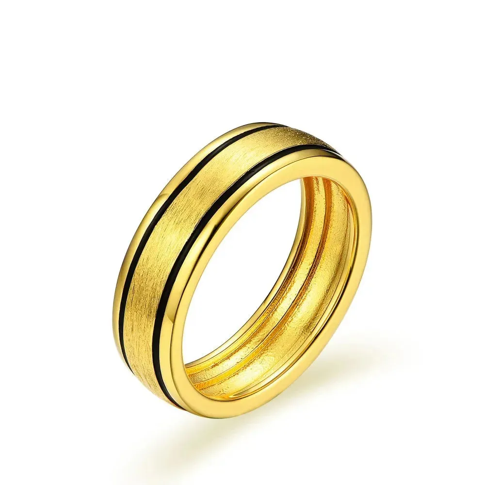 Brush-polished Men's Wedding Band with Black Enamel Lining