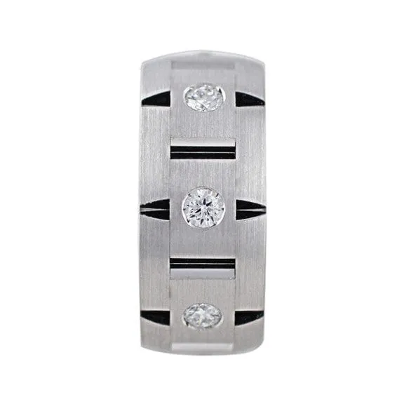 Brushed 18k White Gold Diamond Link Band