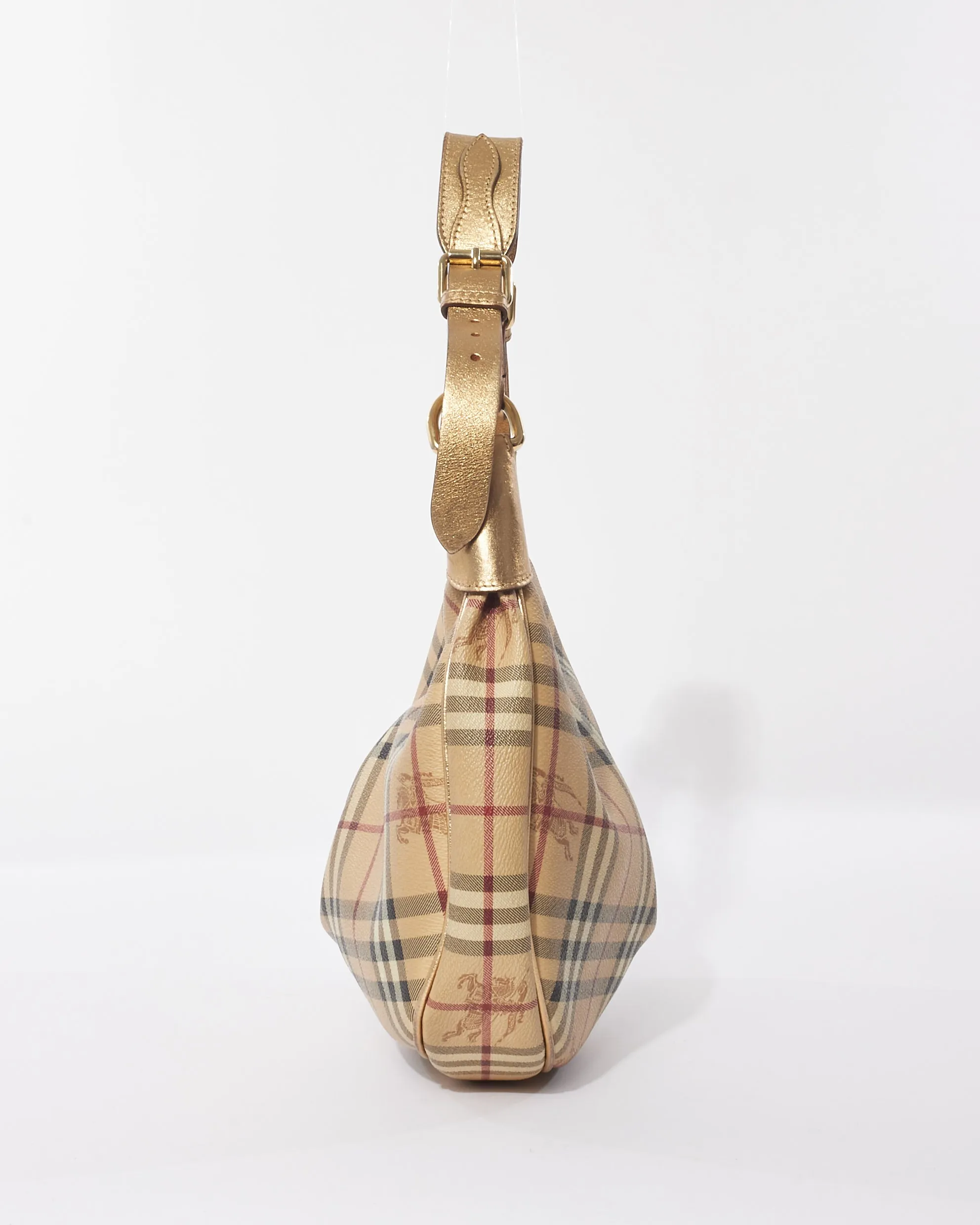 Burberry Beige Haymarket Check Coated Canvas Hobo Shoulder Bag
