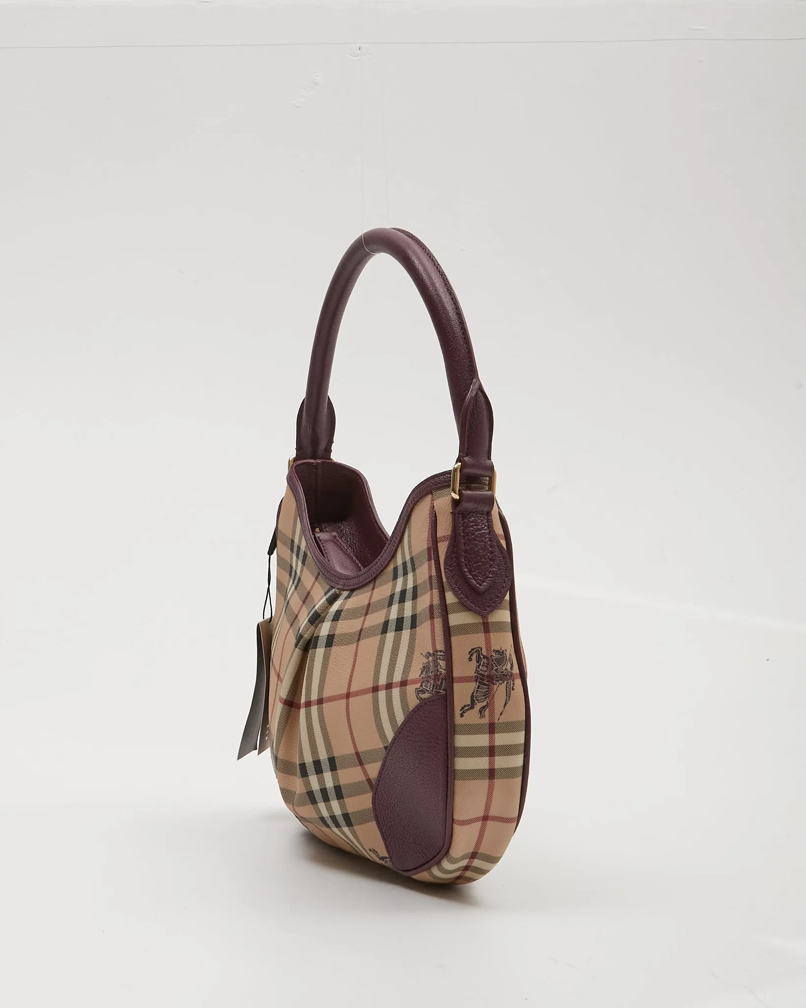 Burberry Beige/Purple Check Coated Canvas Shoulder Bag