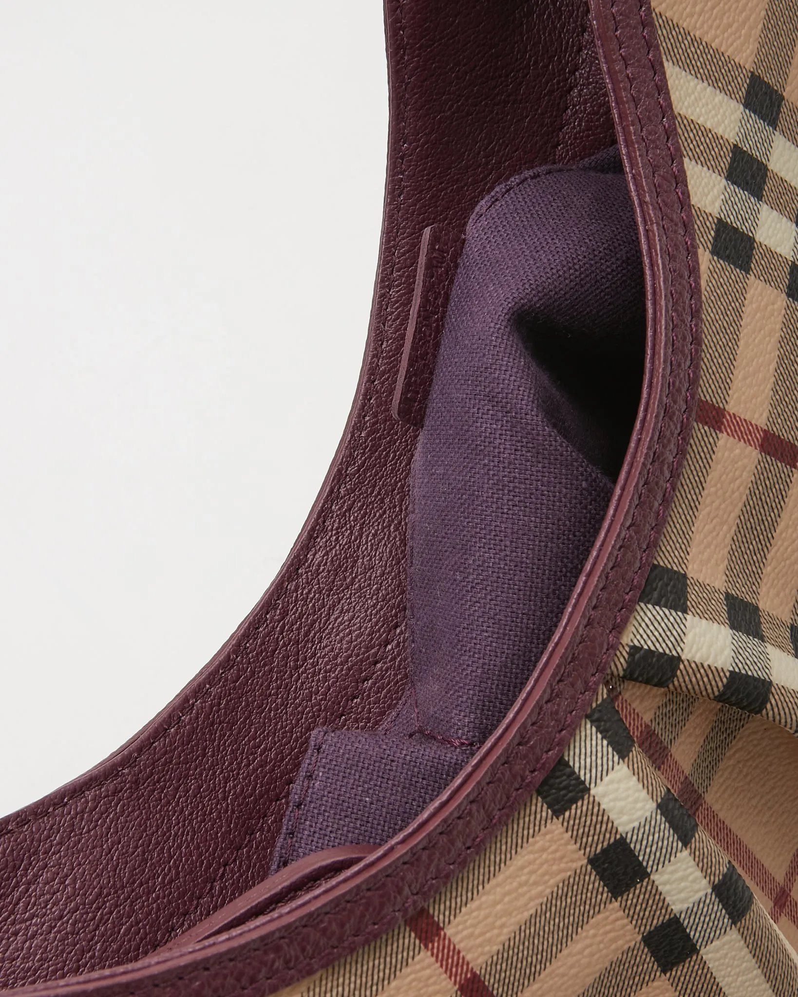 Burberry Beige/Purple Check Coated Canvas Shoulder Bag