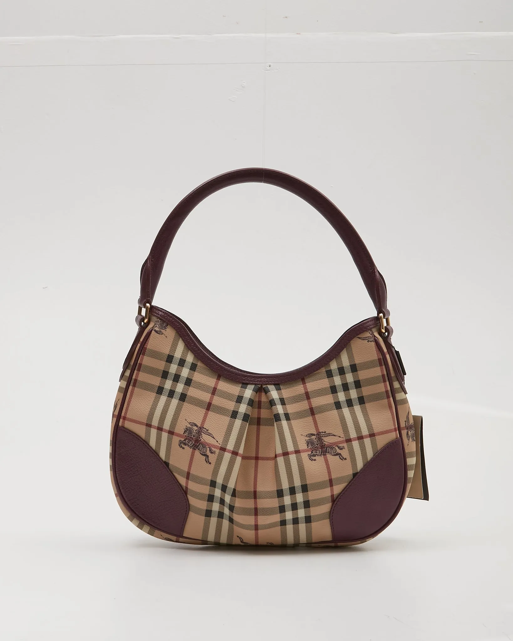 Burberry Beige/Purple Check Coated Canvas Shoulder Bag