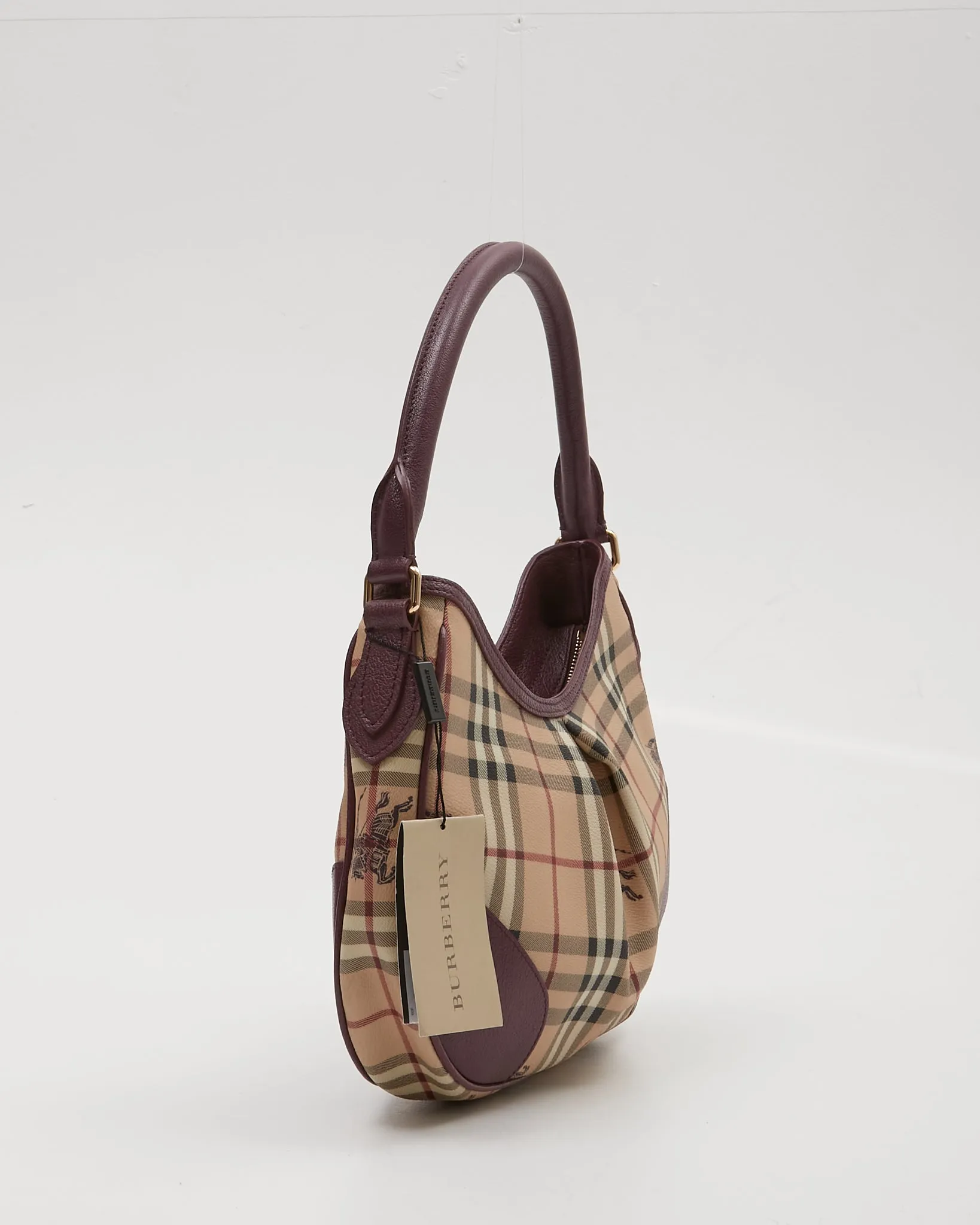 Burberry Beige/Purple Check Coated Canvas Shoulder Bag