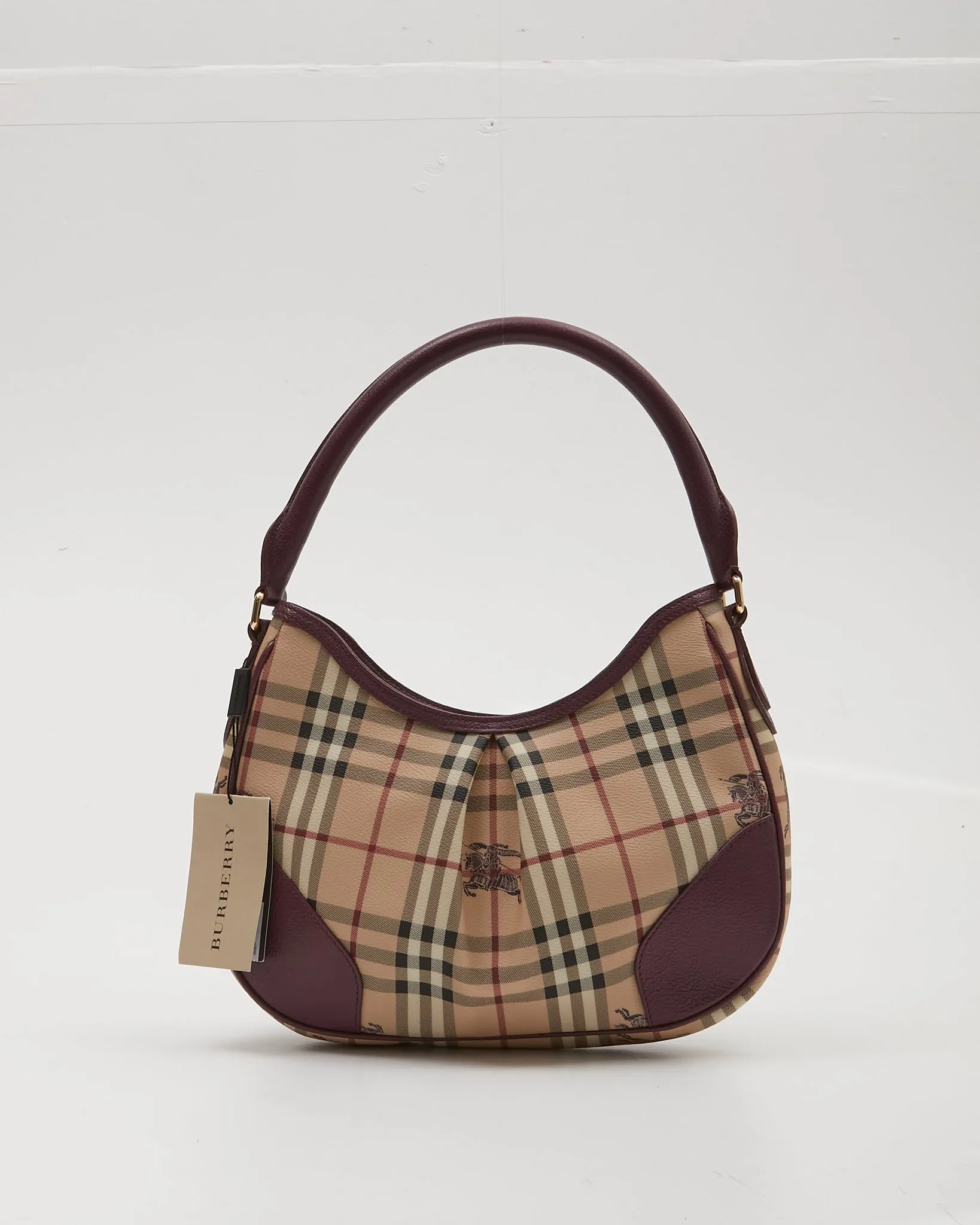 Burberry Beige/Purple Check Coated Canvas Shoulder Bag