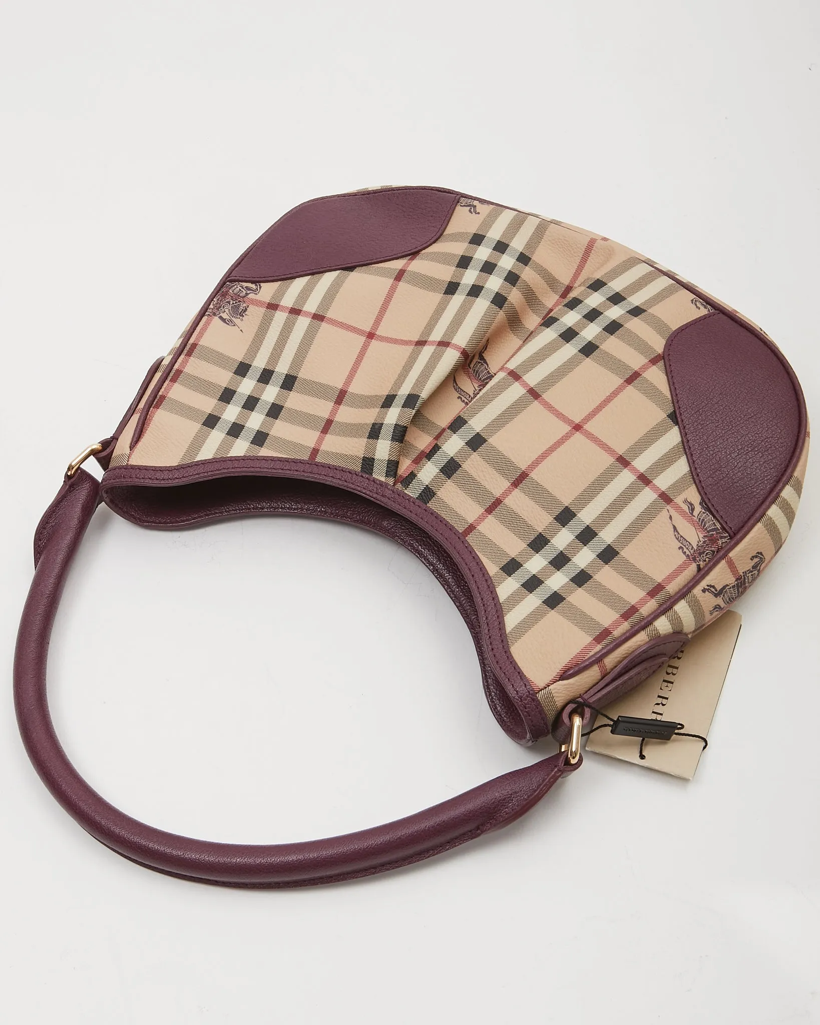 Burberry Beige/Purple Check Coated Canvas Shoulder Bag