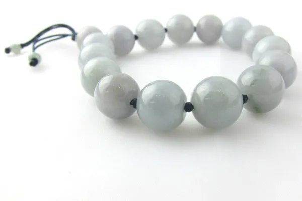 Burmese Blue Jadeite 12mm Mala Bead Silk Bracelet
