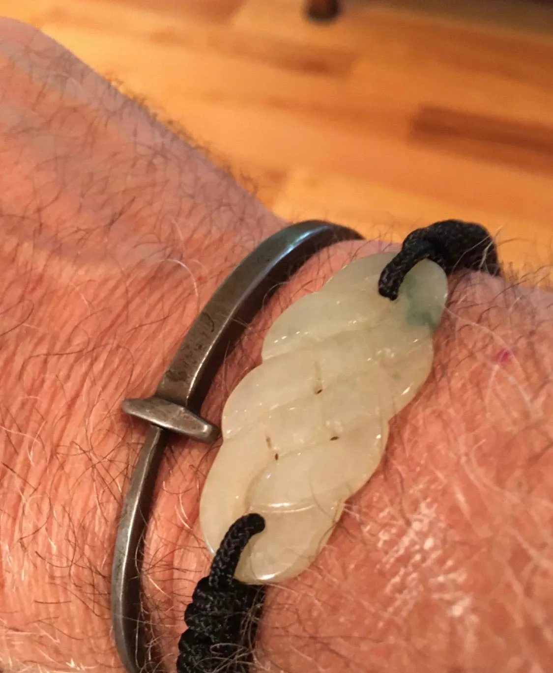 Burmese Jadeite Everlasting Good Luck Men's Silk Bracelet