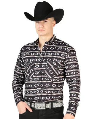 Camisa Vaquera Manga Larga Estampada Gris para Hombre 'El Señor de los Cielos' - ID: 44209