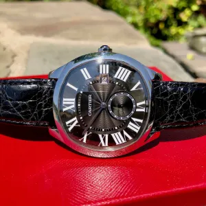 Cartier Drive de Cartier WSNM0009 Steel Black Automatic Leather Wristwatch Box Papers