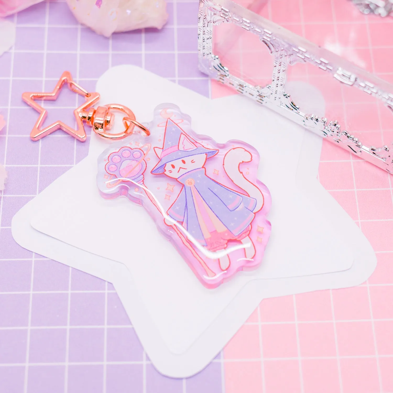 Cat Wizard - acrylic charm / keychain (gradient acrylic)
