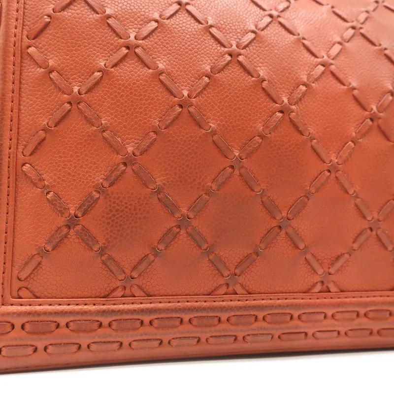 Chanel 2014 Paris-Dallas XL Boy Bag Orange Whipstitch Leather