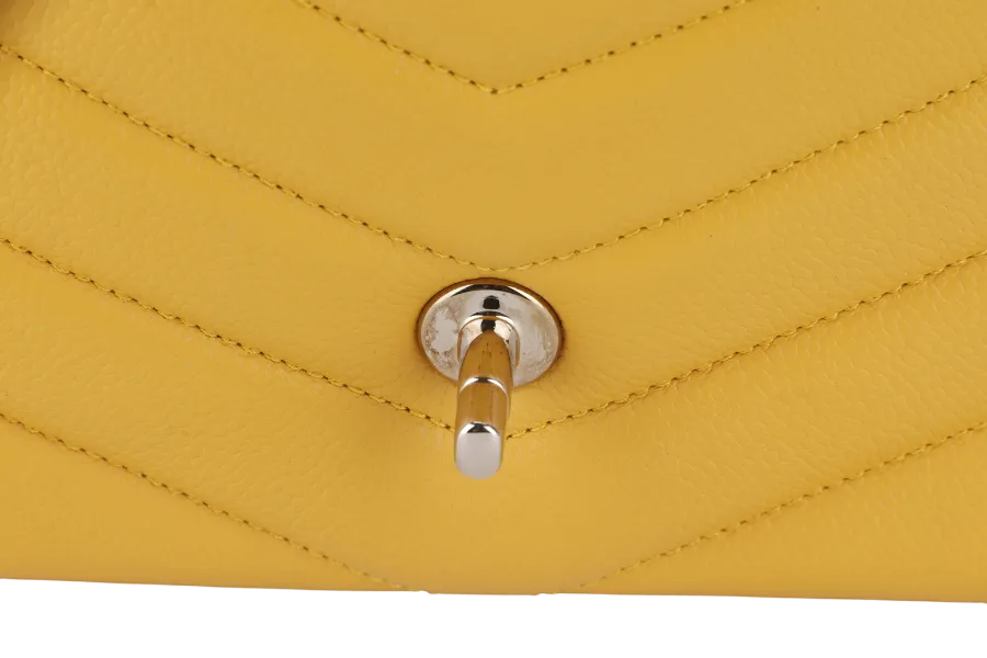 CHANEL CHEVRON FLAP (2432xxxx) MUSTARD MATTE CAVIAR SILVER HARDWARE WITH CARD AND BOX