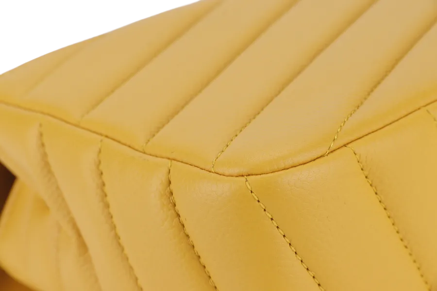 CHANEL CHEVRON FLAP (2432xxxx) MUSTARD MATTE CAVIAR SILVER HARDWARE WITH CARD AND BOX