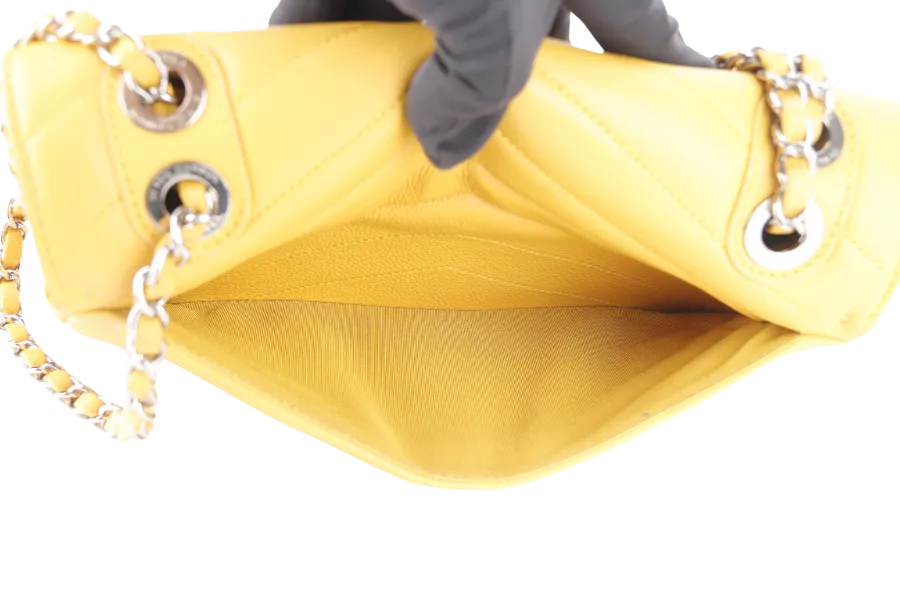 CHANEL CHEVRON FLAP (2432xxxx) MUSTARD MATTE CAVIAR SILVER HARDWARE WITH CARD AND BOX