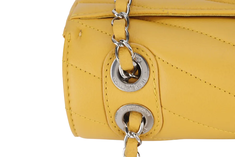 CHANEL CHEVRON FLAP (2432xxxx) MUSTARD MATTE CAVIAR SILVER HARDWARE WITH CARD AND BOX