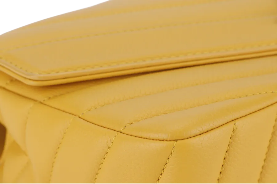 CHANEL CHEVRON FLAP (2432xxxx) MUSTARD MATTE CAVIAR SILVER HARDWARE WITH CARD AND BOX