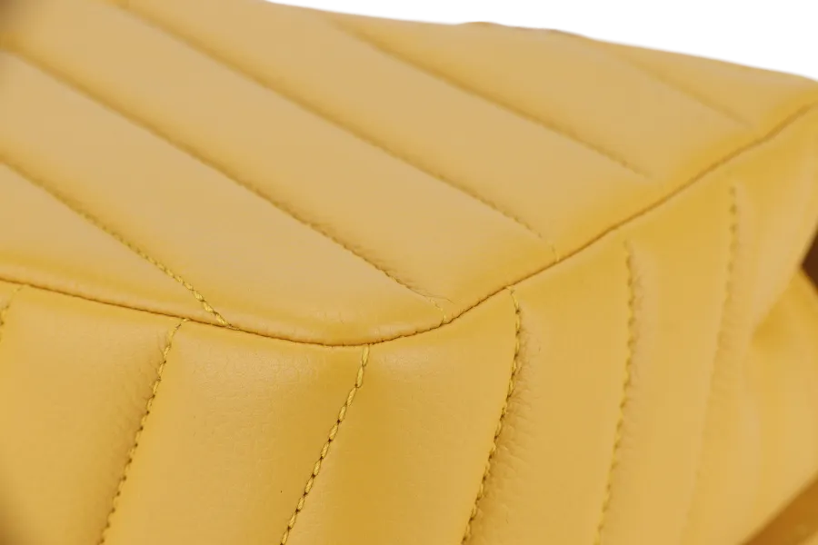 CHANEL CHEVRON FLAP (2432xxxx) MUSTARD MATTE CAVIAR SILVER HARDWARE WITH CARD AND BOX