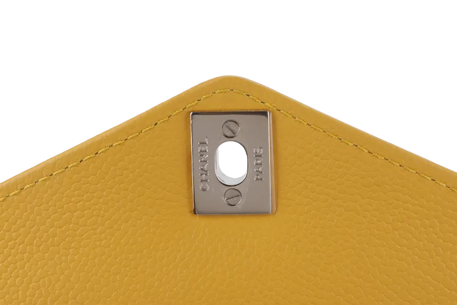 CHANEL CHEVRON FLAP (2432xxxx) MUSTARD MATTE CAVIAR SILVER HARDWARE WITH CARD AND BOX