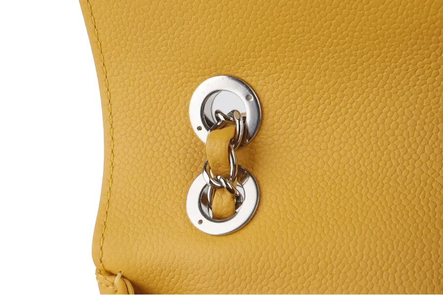 CHANEL CHEVRON FLAP (2432xxxx) MUSTARD MATTE CAVIAR SILVER HARDWARE WITH CARD AND BOX
