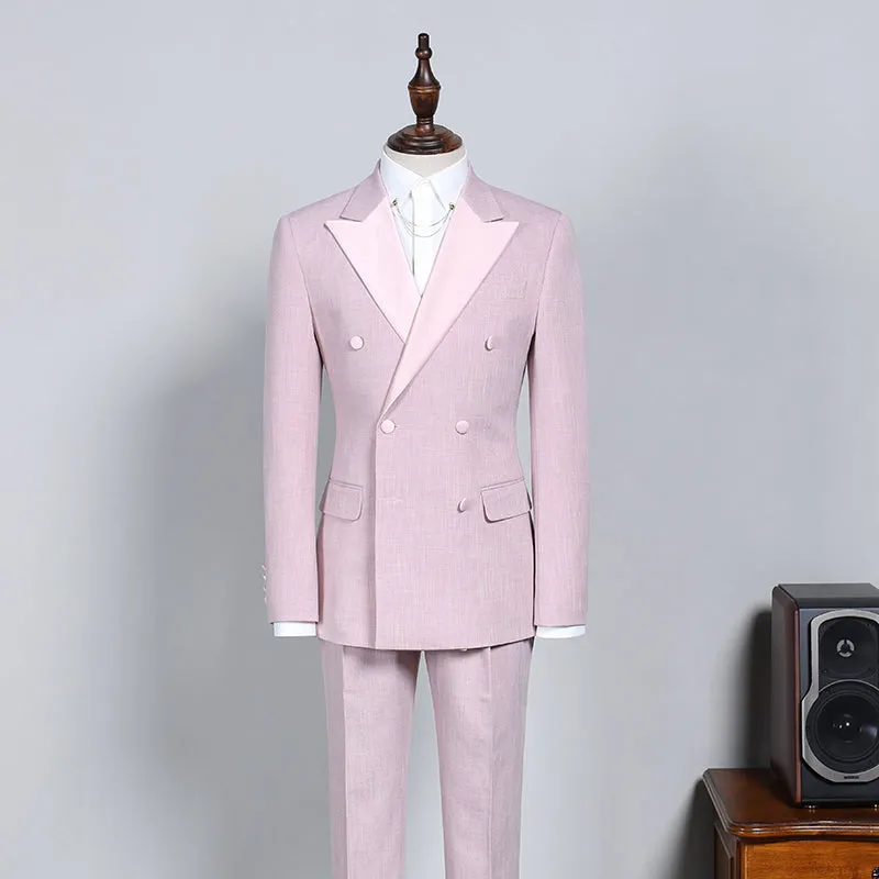 Classy Pink Peaked Lapel Double Breasted Custom Prom Suit