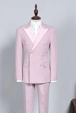Classy Pink Peaked Lapel Double Breasted Custom Prom Suit