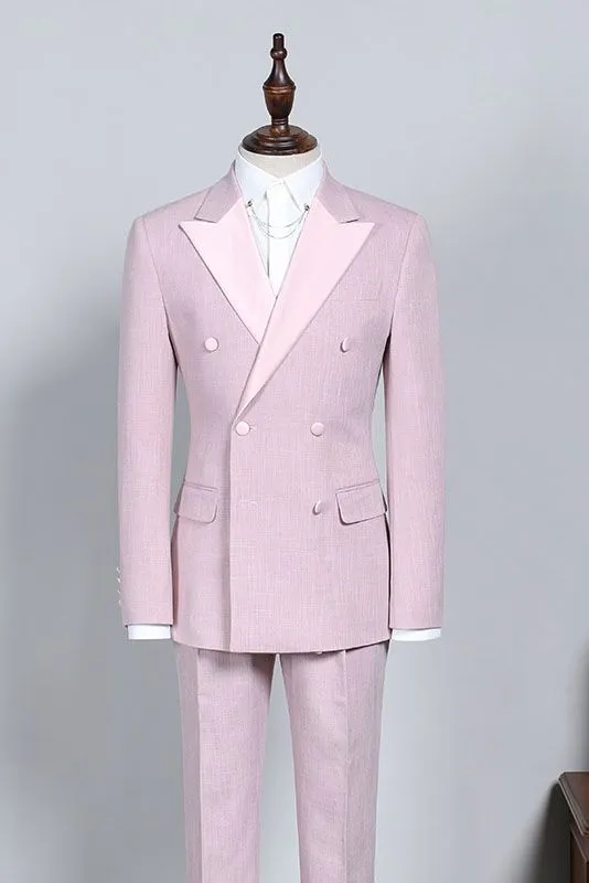 Classy Pink Peaked Lapel Double Breasted Custom Prom Suit