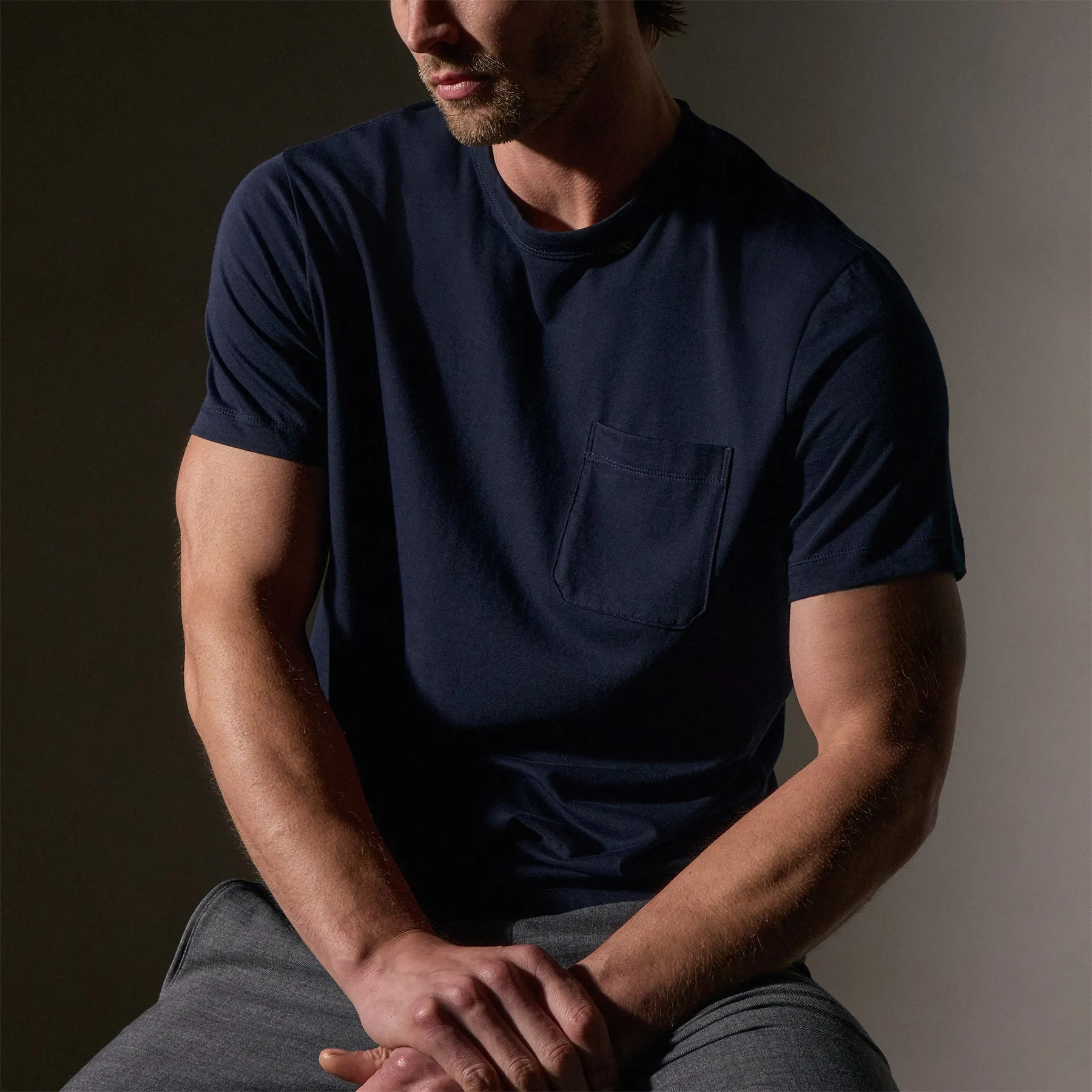 Cotton Linen Pocket Tee - Navy