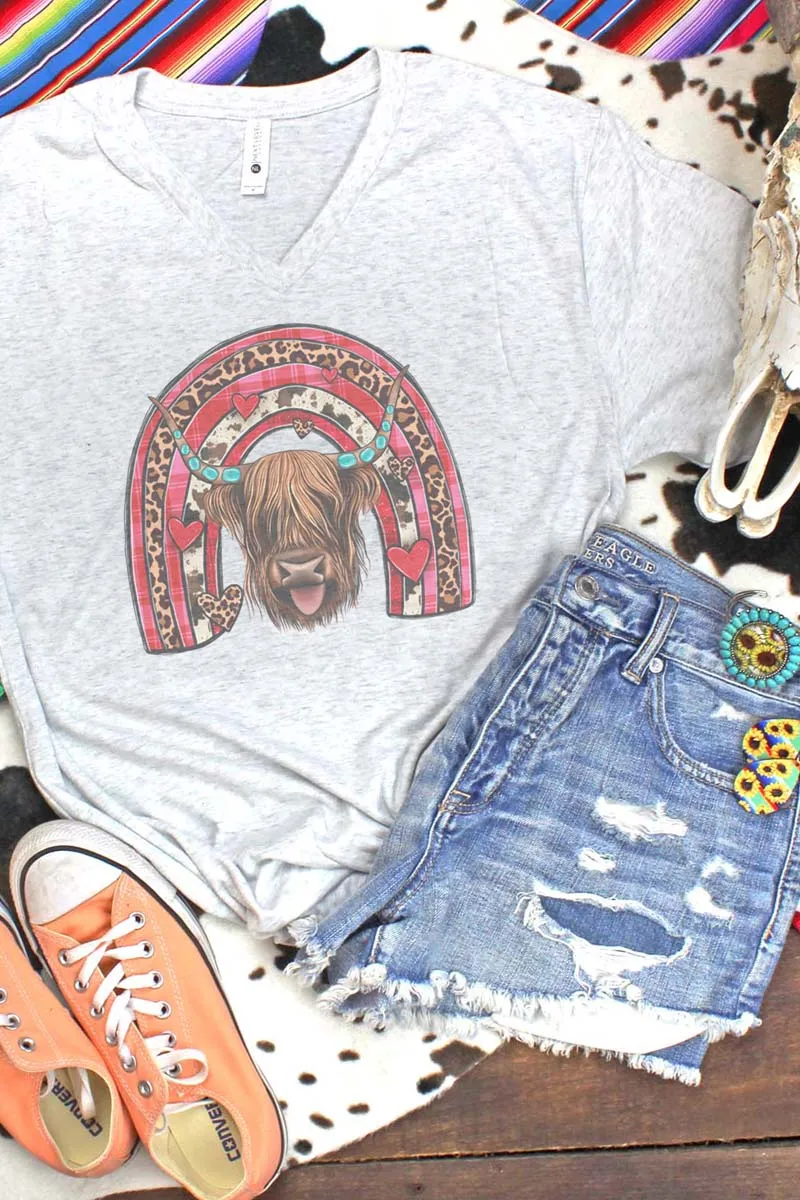 Cow Valentine Rainbow Tri-Blend V Neck Tee